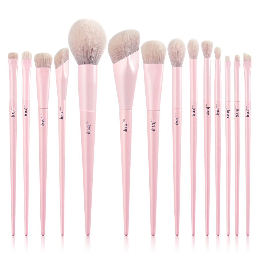 Σετ πινέλων, Jessup Pink Makeup Brushes 14τμχ,  ( T495)